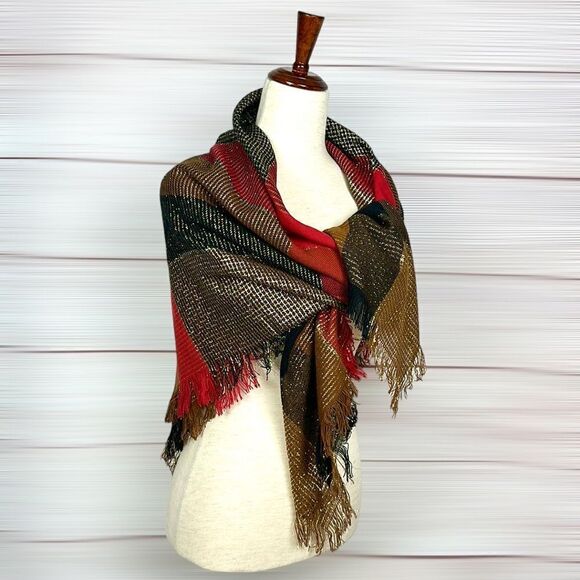 NWOT Ben Goodman Vintage Large Plaid Sparkly Square Scarf Shawl made in Japan - Picture 6 of 8